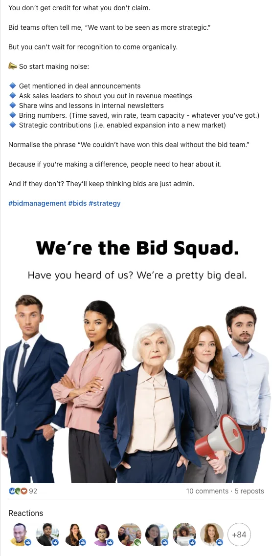 LinkedIn post: Bid Squad