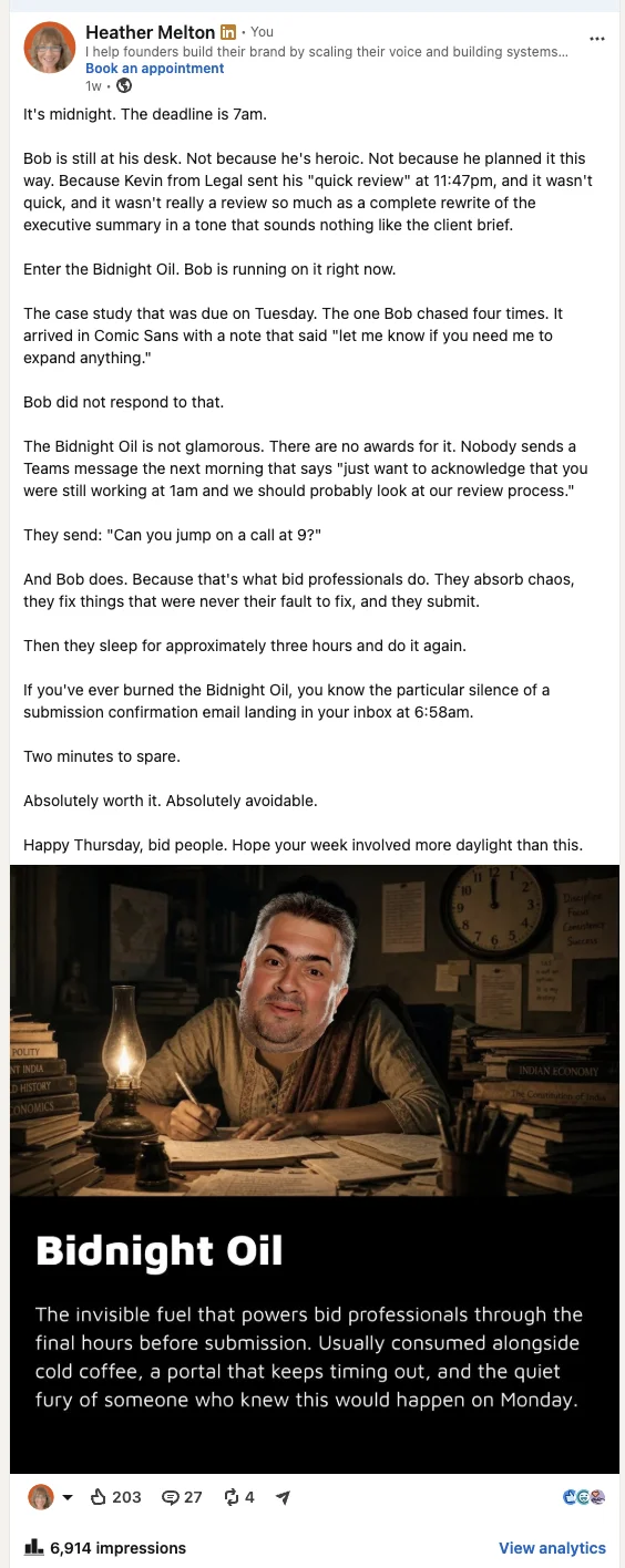 LinkedIn post: Bidnight Oil