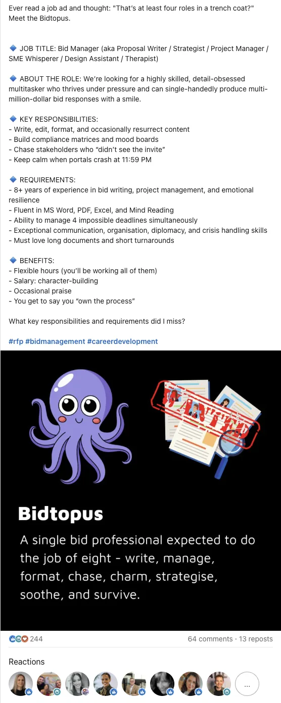 LinkedIn post: Bidtopus