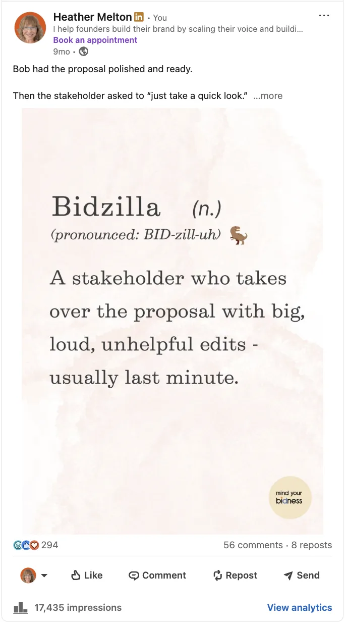 LinkedIn post: Bidzilla