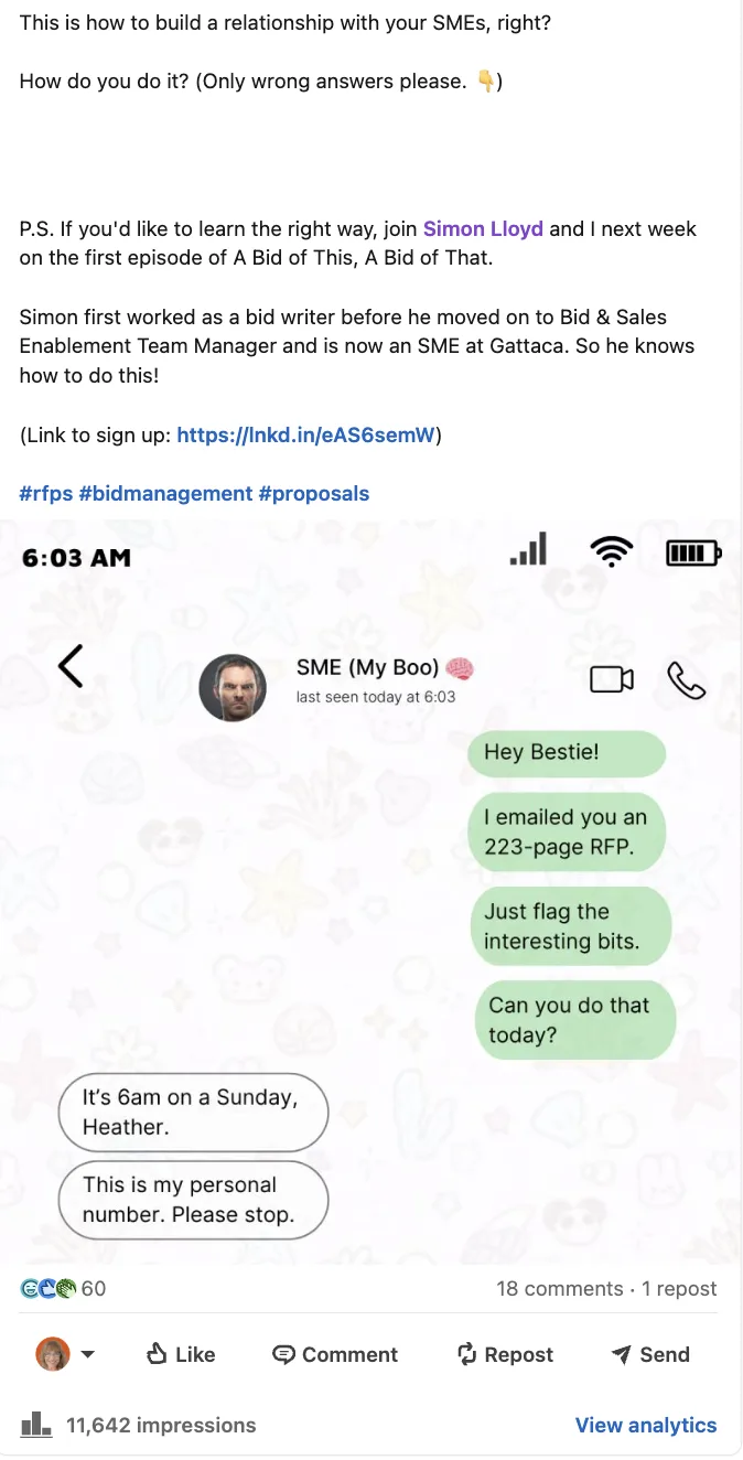 LinkedIn post: SME text message
